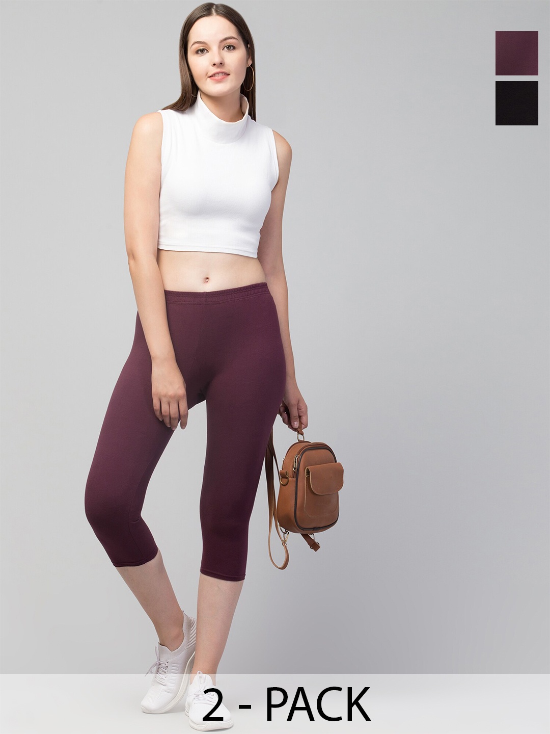 

Apraa & Parma Pack Of 2 Skinny Fit Mid Rise Capris, Purple