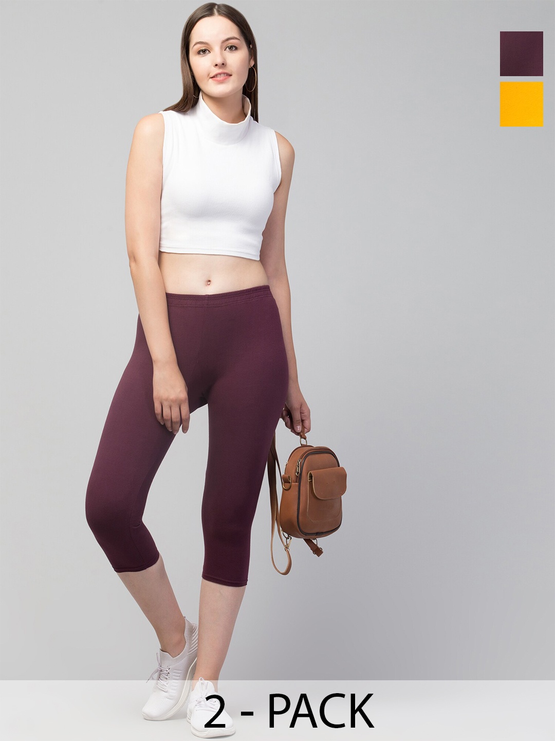 

Apraa & Parma Pack Of 2 Skinny Fit Mid Rise Capris, Purple