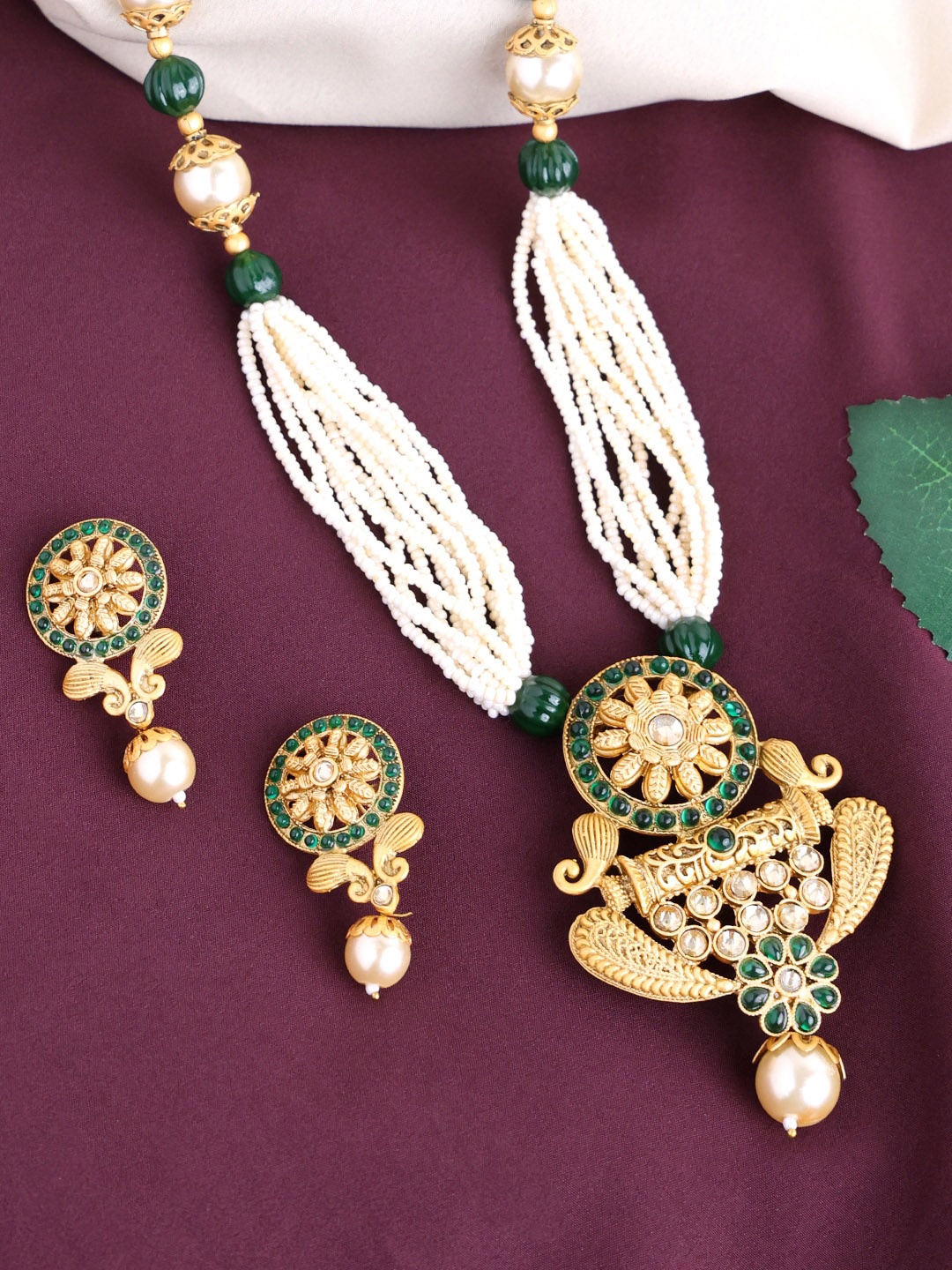 

PANASH Gold-Plated Stoned-Studded Beaded Jewellery Set