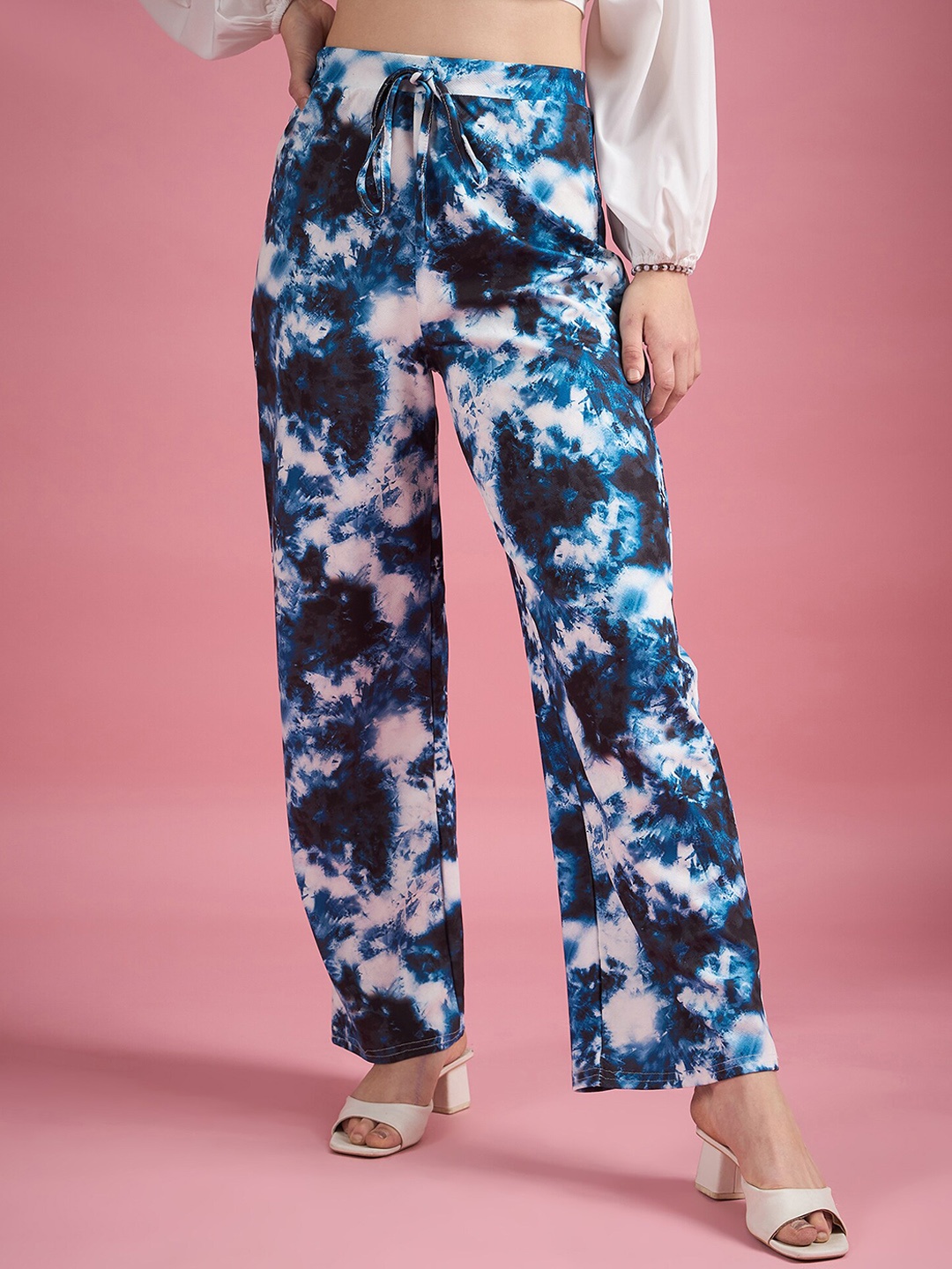 

DressBerry Women Floral Printed Classic Flared High-Rise Trousers, Teal