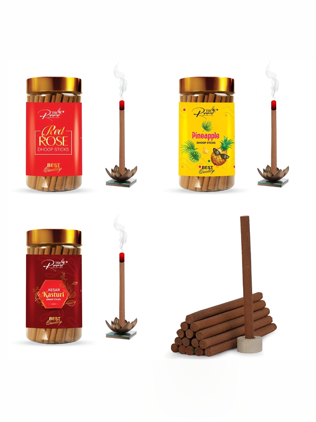 

THE RUPAWAT Perfumery House 3-pcs Brown Redrose Pineapple & Kesar Kasturi Incense Sticks