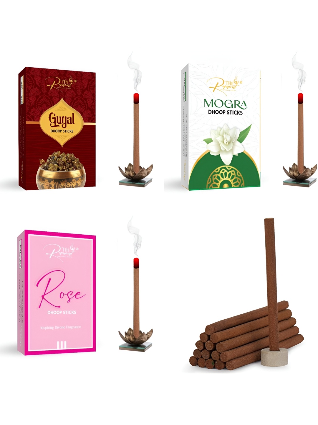

THE RUPAWAT Perfumery House 3-pcs Brown Gugal Mogra & Rose Incense Sticks