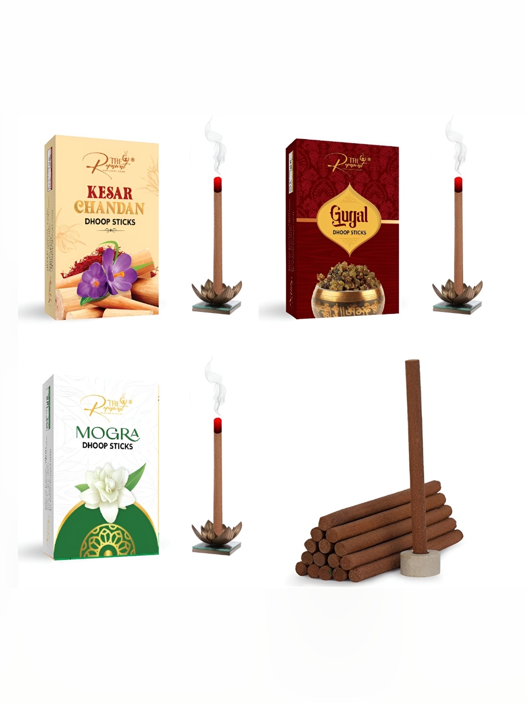 

THE RUPAWAT Perfumery House 3-pcs Brown Kesar Chandan Gugal & Mogra Incense Sticks