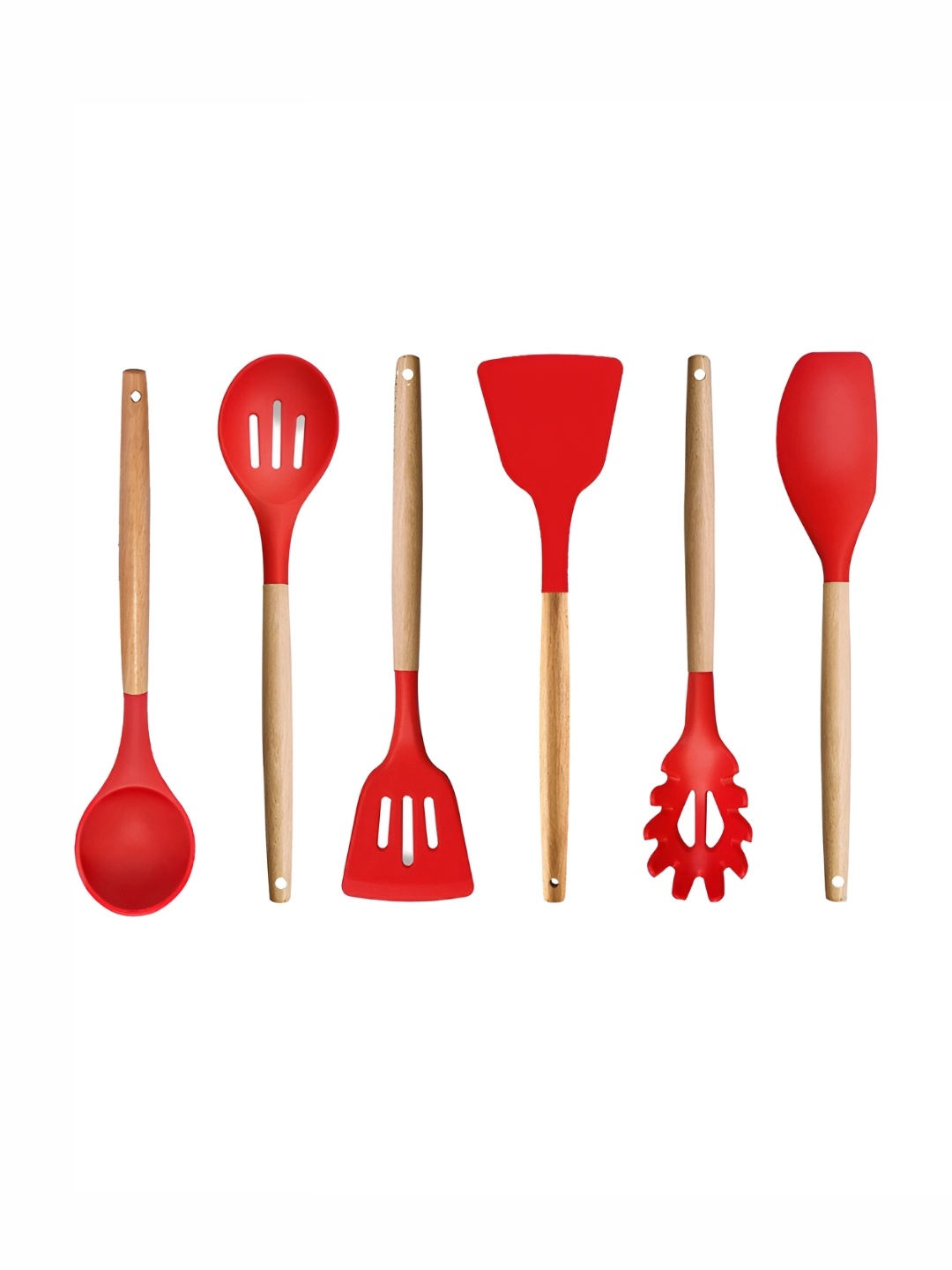 

P-Plus International 6-Pcs Red Silicone Nonstick Spatula With Wooden Handle