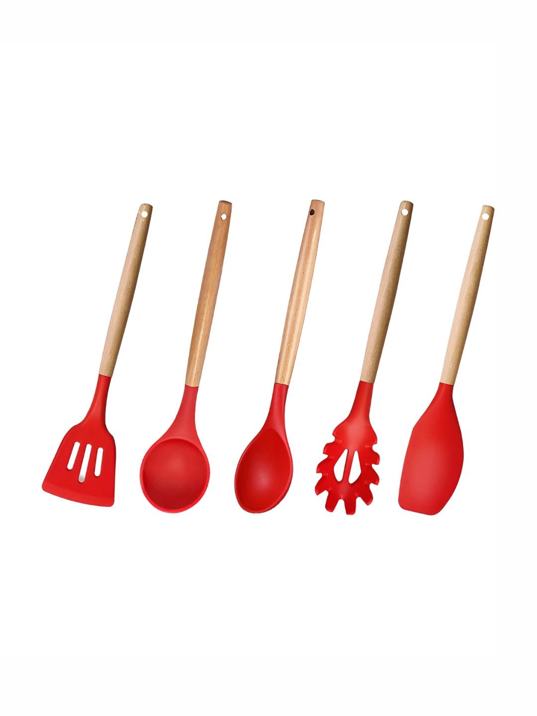 

P-Plus International Red & Brown 5 Pieces Wooden Kitchen Spatulas