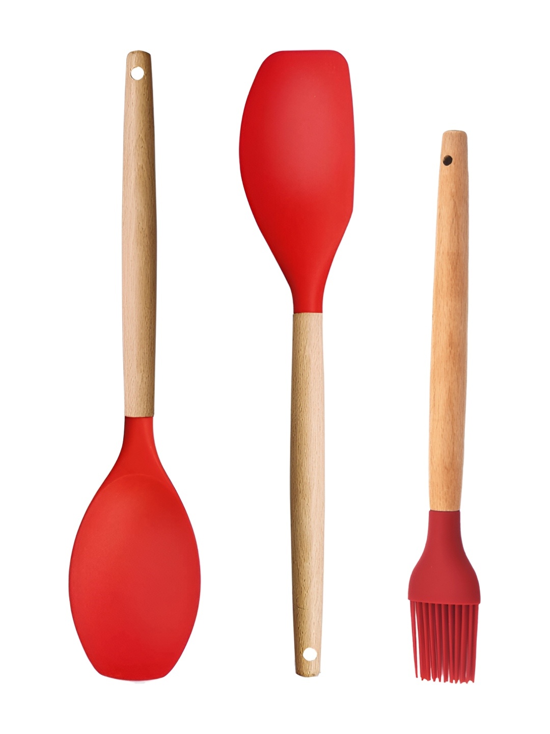 

P-Plus International 3-Pcs Red Silicone Spatula Set With Wooden Handle