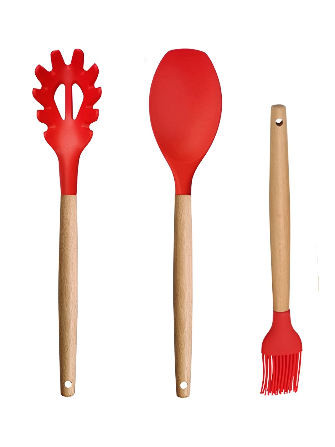 

P-Plus International 3 Pieces Wooden Spoons Spatula, Red