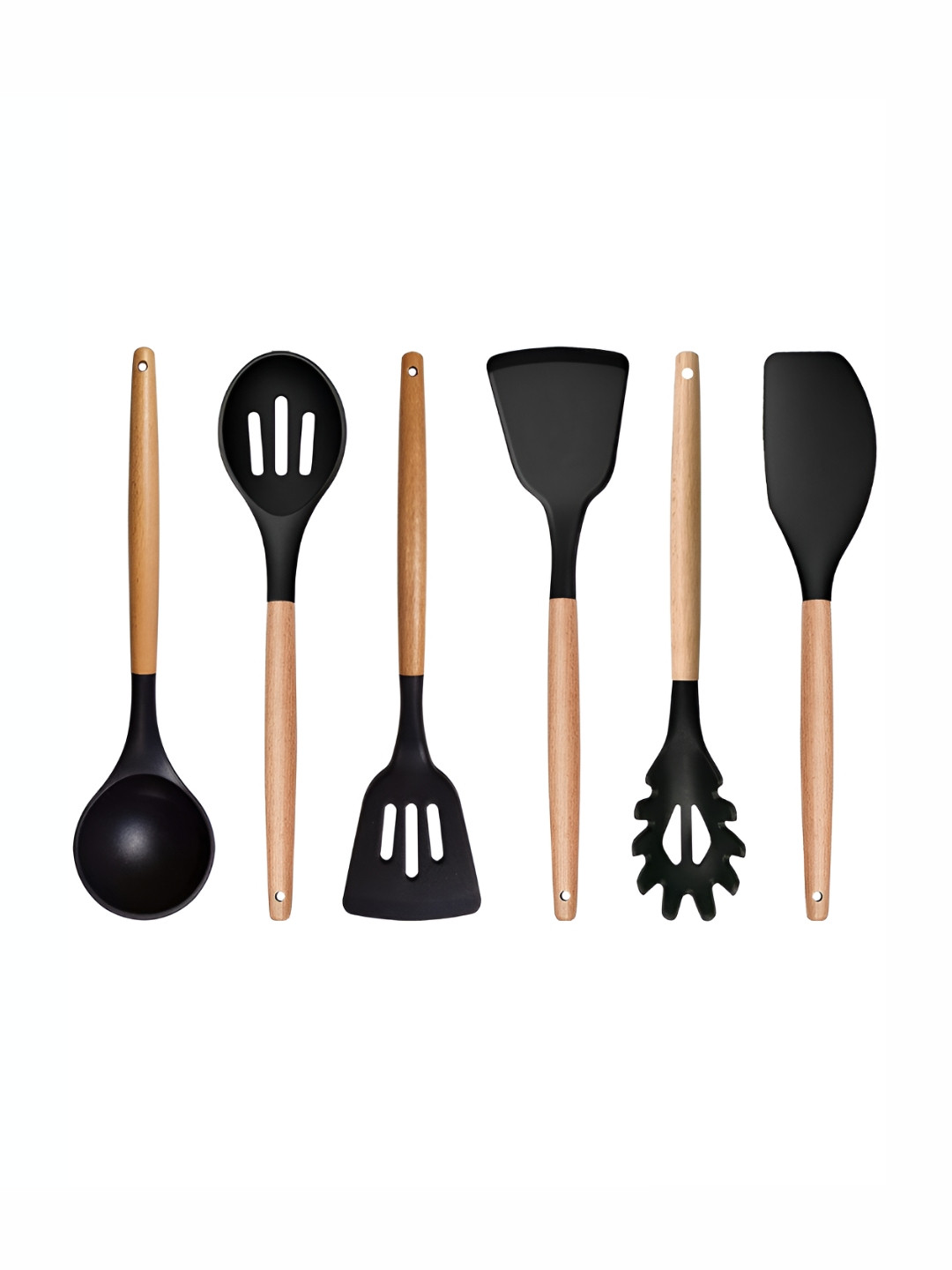 

P-Plus International Black 5 Pieces Silicone Spatula Set With Wooden Handle