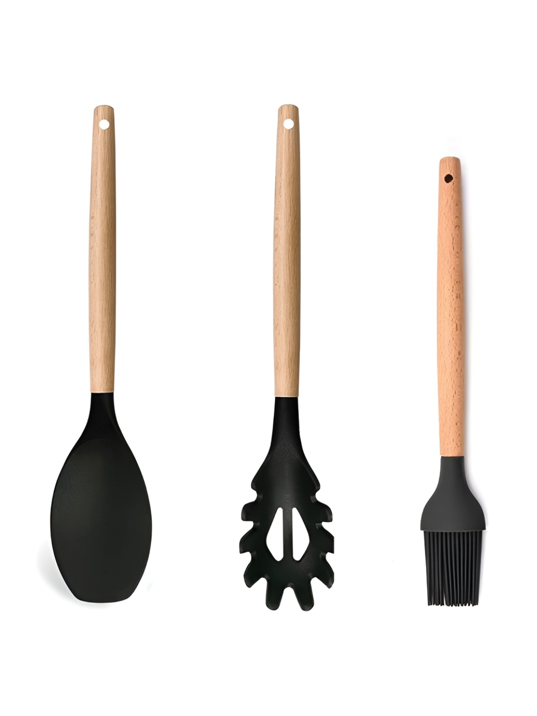 

P-Plus International Black 3Pcs Spatula Set With Wooden Handle