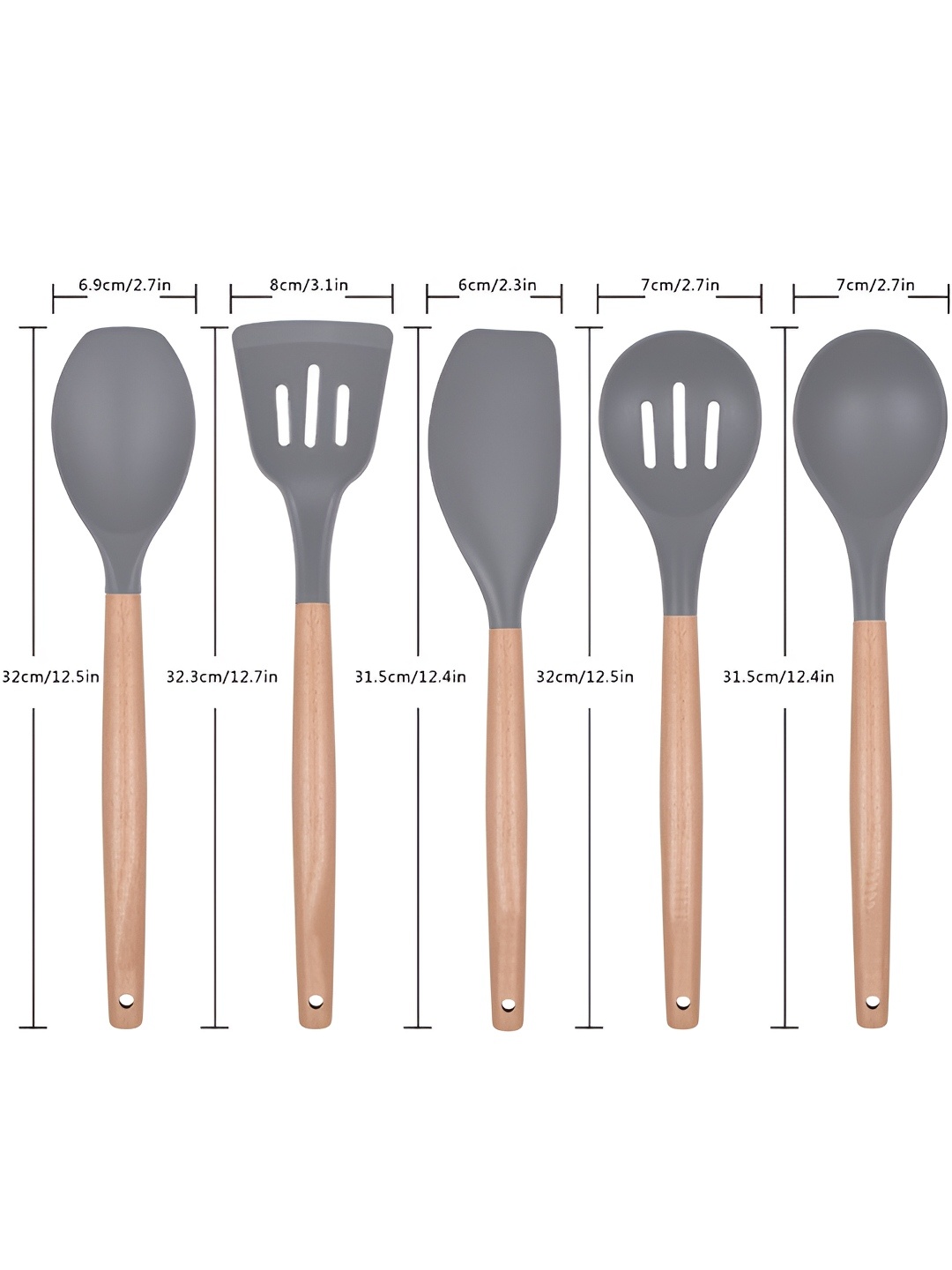 

P-Plus International Grey 5 Pieces Wooden Non-Stick Spatula