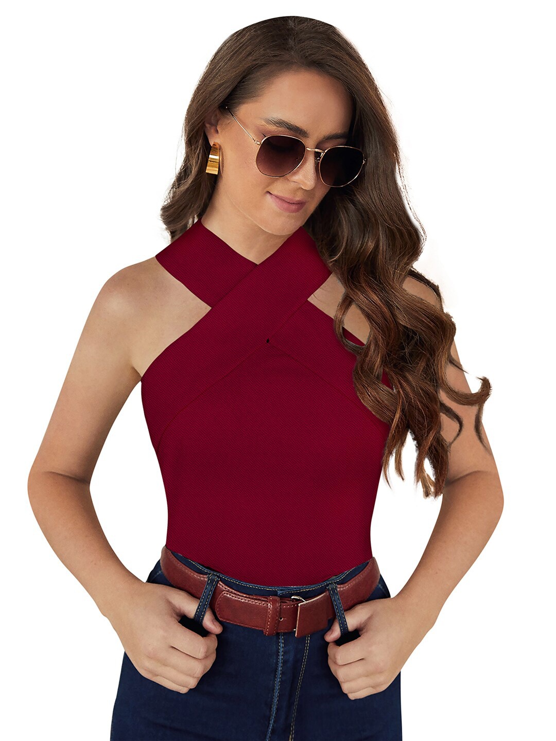 

BAESD V-Neck sleeveless Cotton Top, Maroon