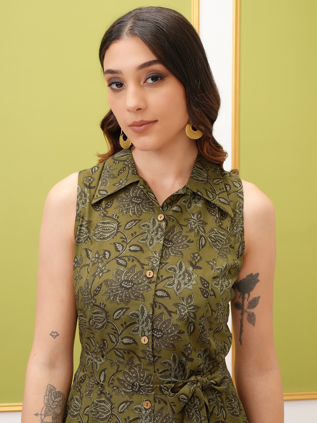 

Vishudh Print A-Line Midi Dress, Mustard