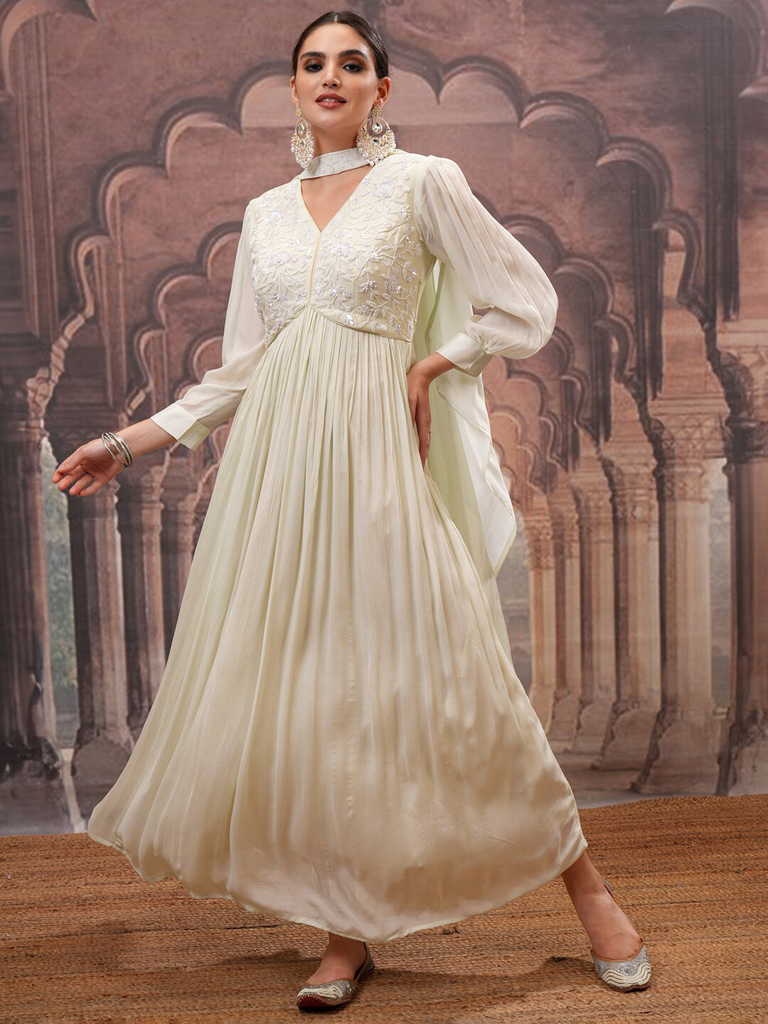 

Vishudh Ethnic Motifs Maxi Anarkali Dress With Dupatta, Green