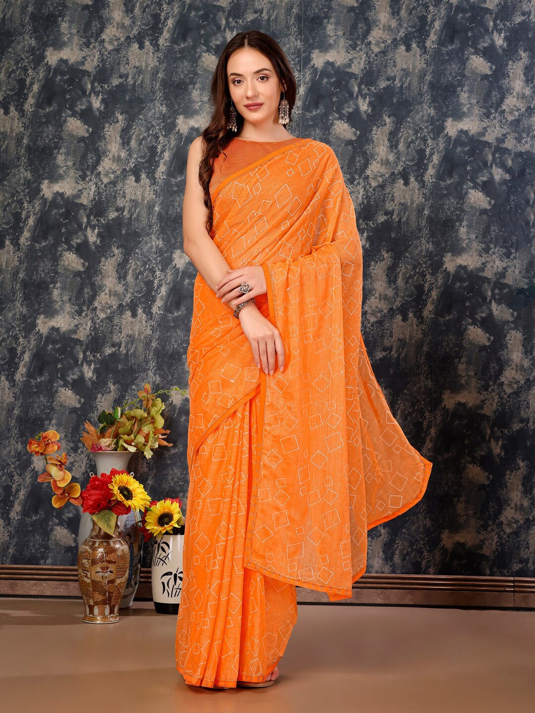 

Indian Women Pure Chiffon Saree, Peach
