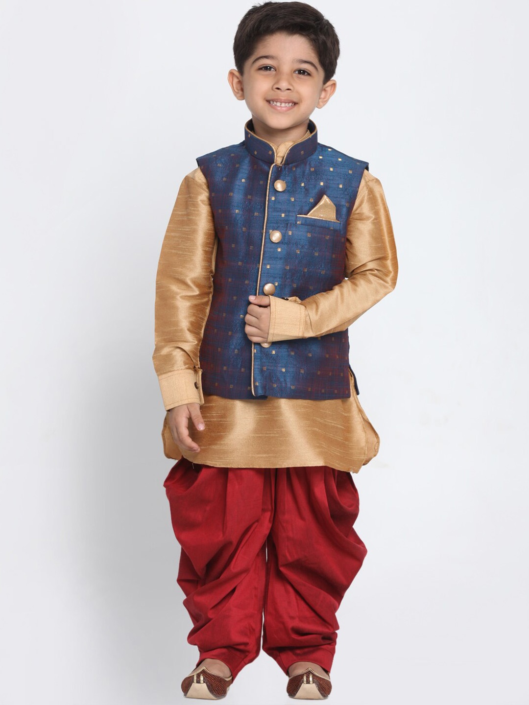 

VASTRAMAY Boys Mandarin Collar Straight Kurta with with Dhoti Pants, Rose gold