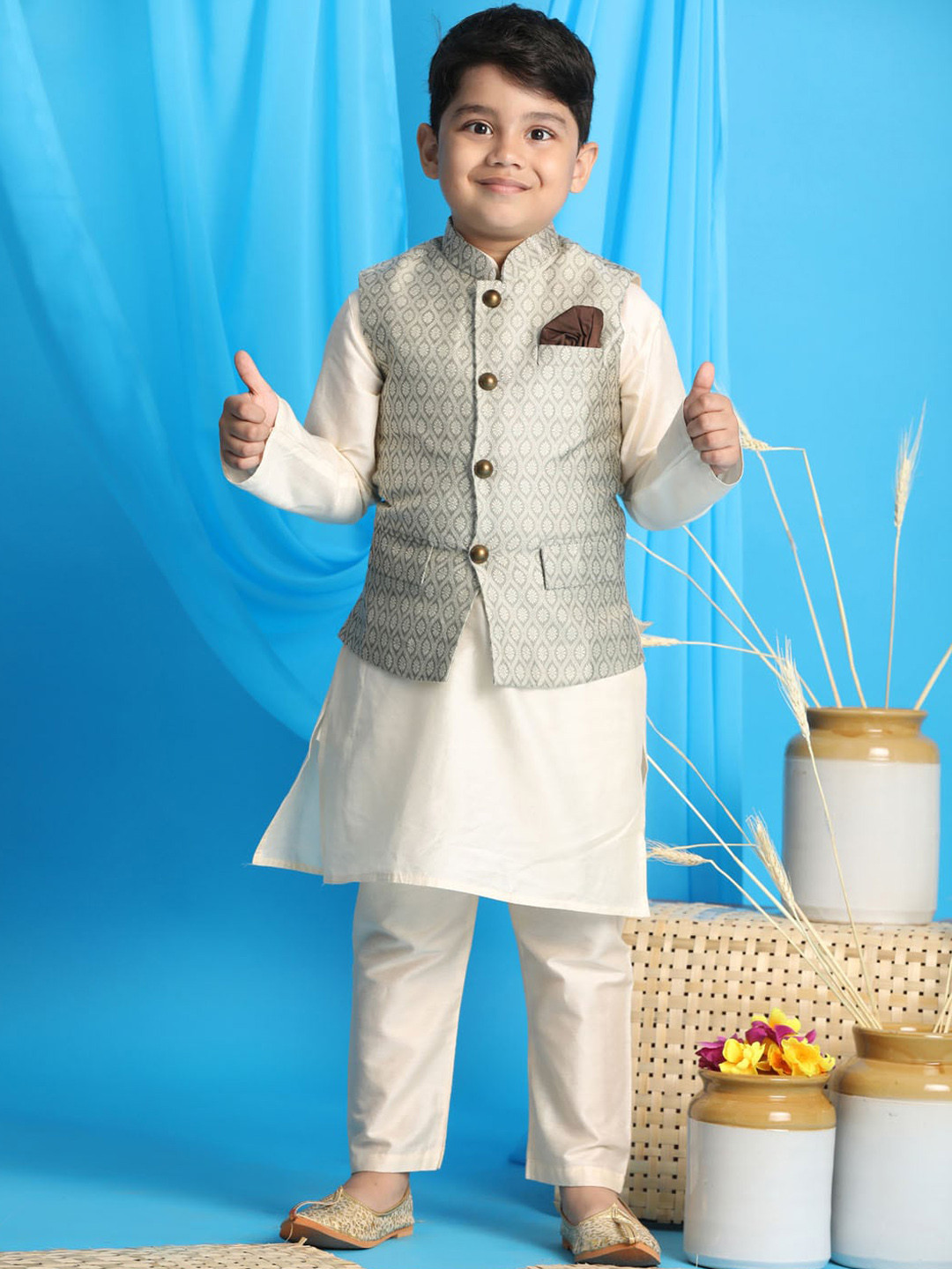 

VASTRAMAY Boys Kurta With Pyjama, Cream