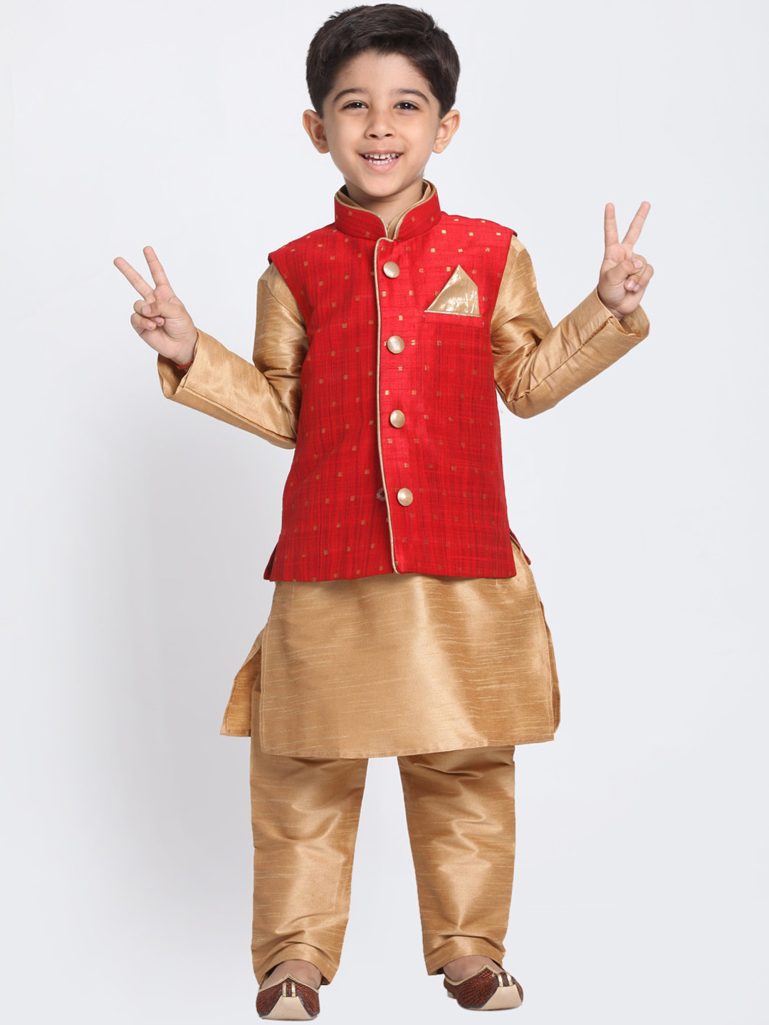 

VASTRAMAY Boys Mandarin Collar Regular Stright Kurta with Pyjamas, Rose gold