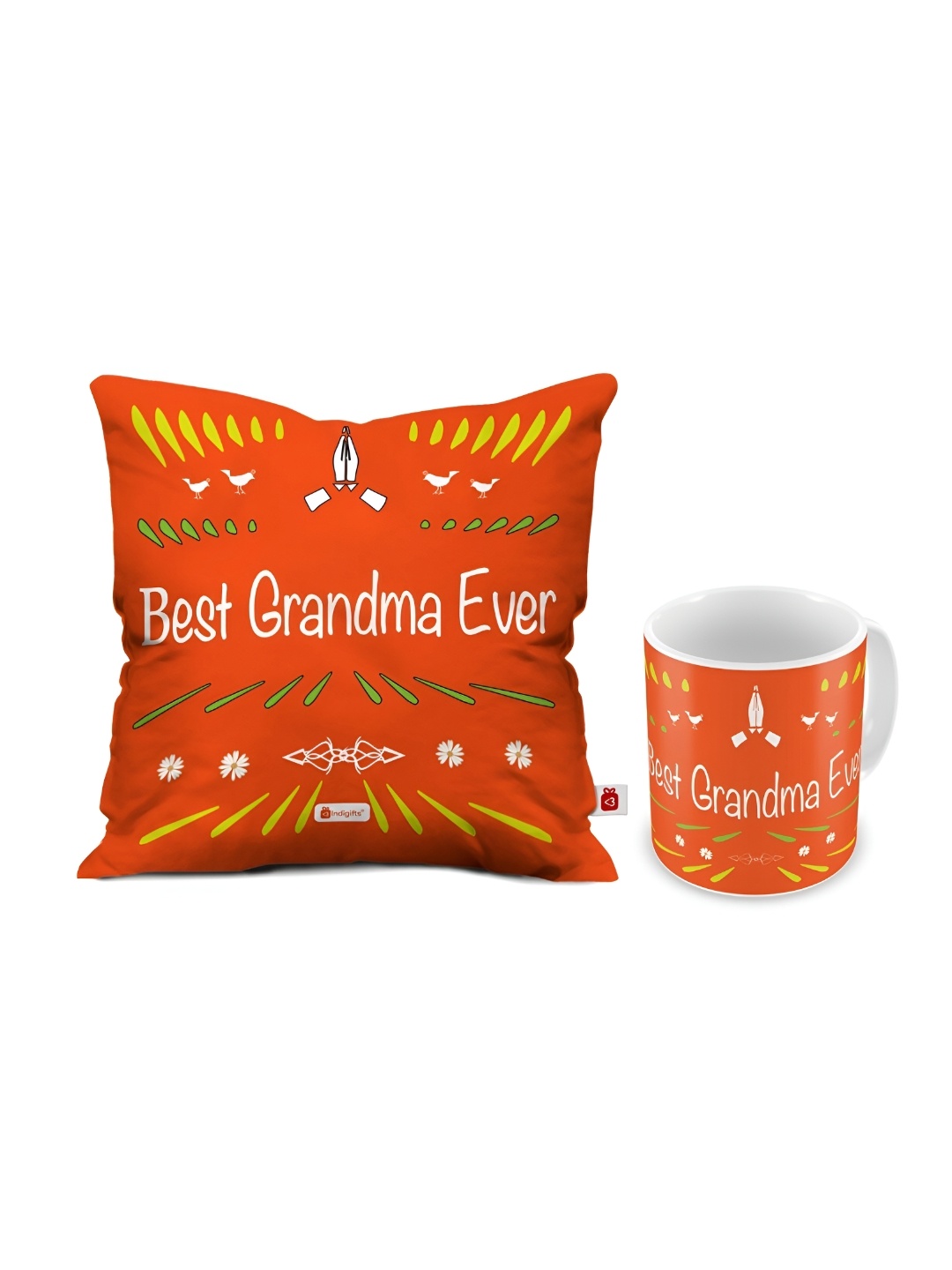 

Indigifts 2-Pc Orange Colored & White Printed Home Gift Set