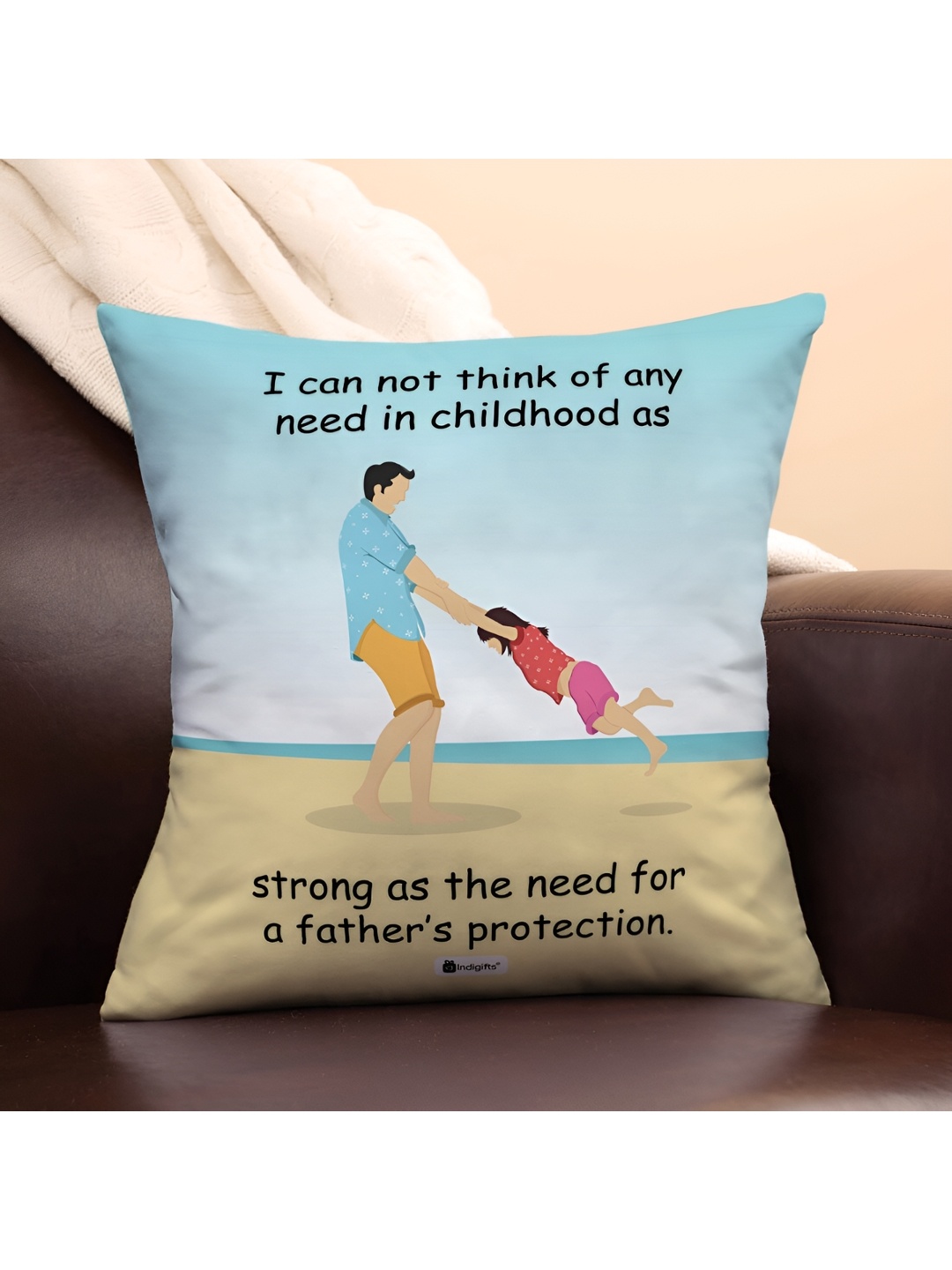 

Indigifts Blue & Beige Printed Cotton Filled Cushion