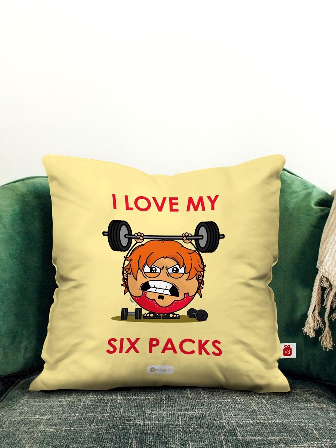 

Indigifts Yellow & Red Printed Pre-Filled Cushion