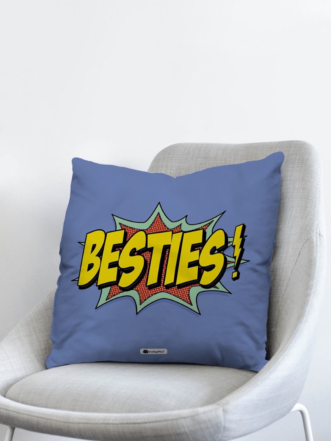 

Indigifts Purple & White Besties Printed Cotton Pre-Filled Cushions, Blue