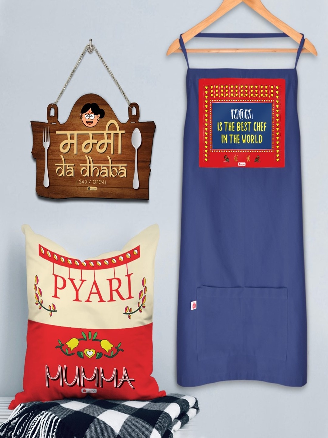 

Indigifts 3-Pc Blue Red & Brown Printed Home Gift Set