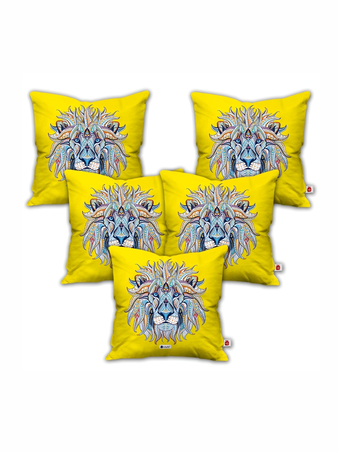 

Indigifts Yellow & Blue 5 Pieces Printed Cotton Pre-Filled Cushions