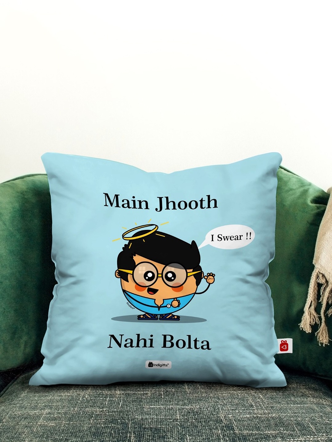 

Indigifts Blue Printed Pre-Filled Cushion With Filler