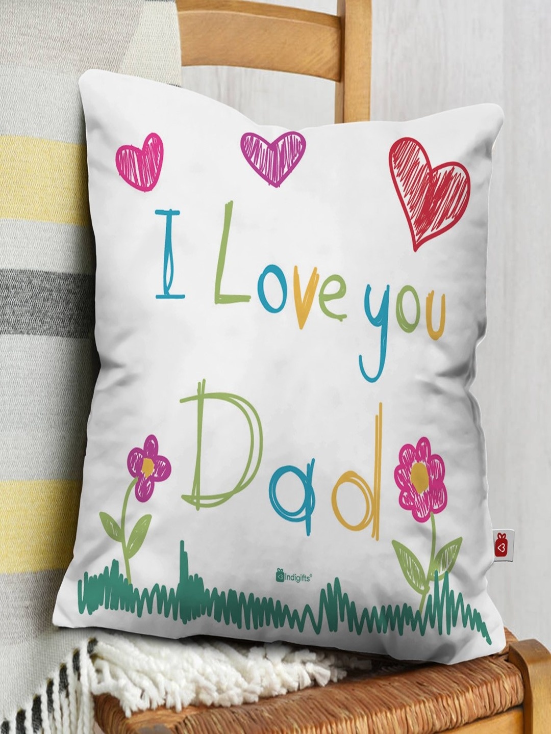 

Indigifts Green & White Printed Cotton Pre-Filled Cushion