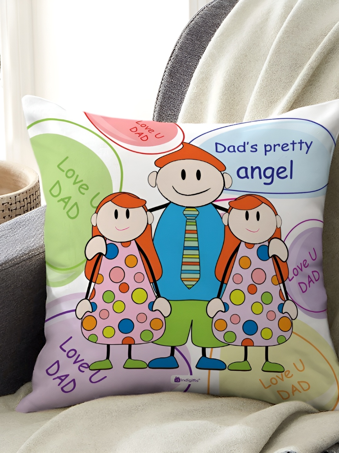 

Indigifts White & Blue Printed Filled Cushion