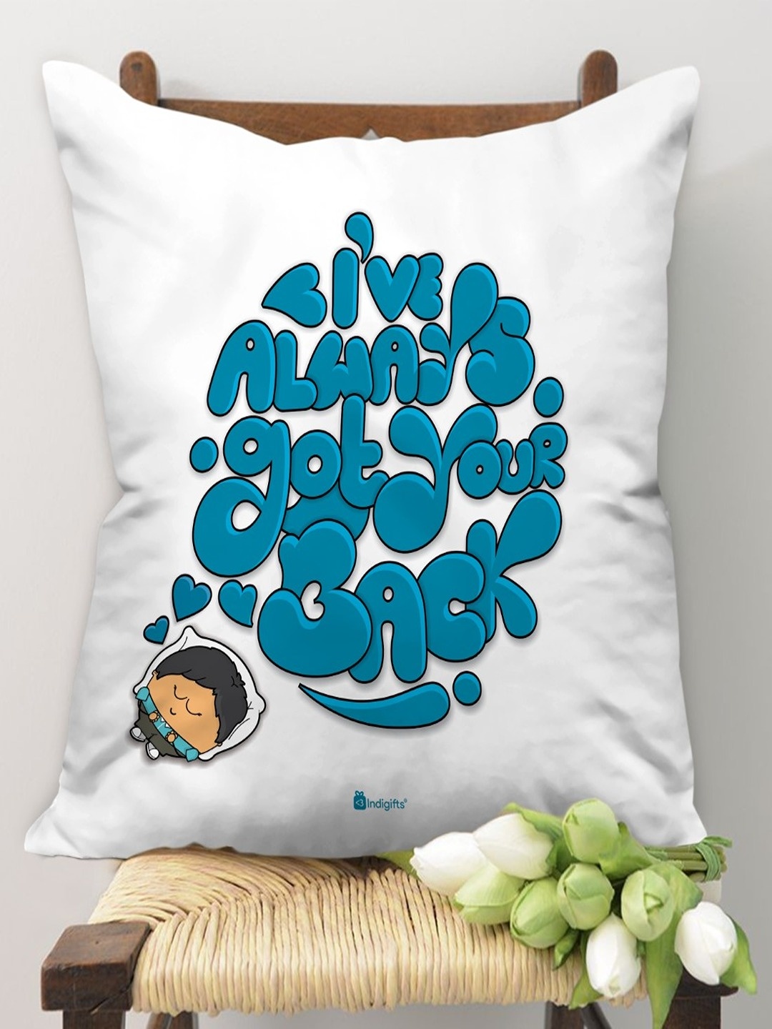 

Indigifts White & Blue Printed Cotton Square Cushions With Filler