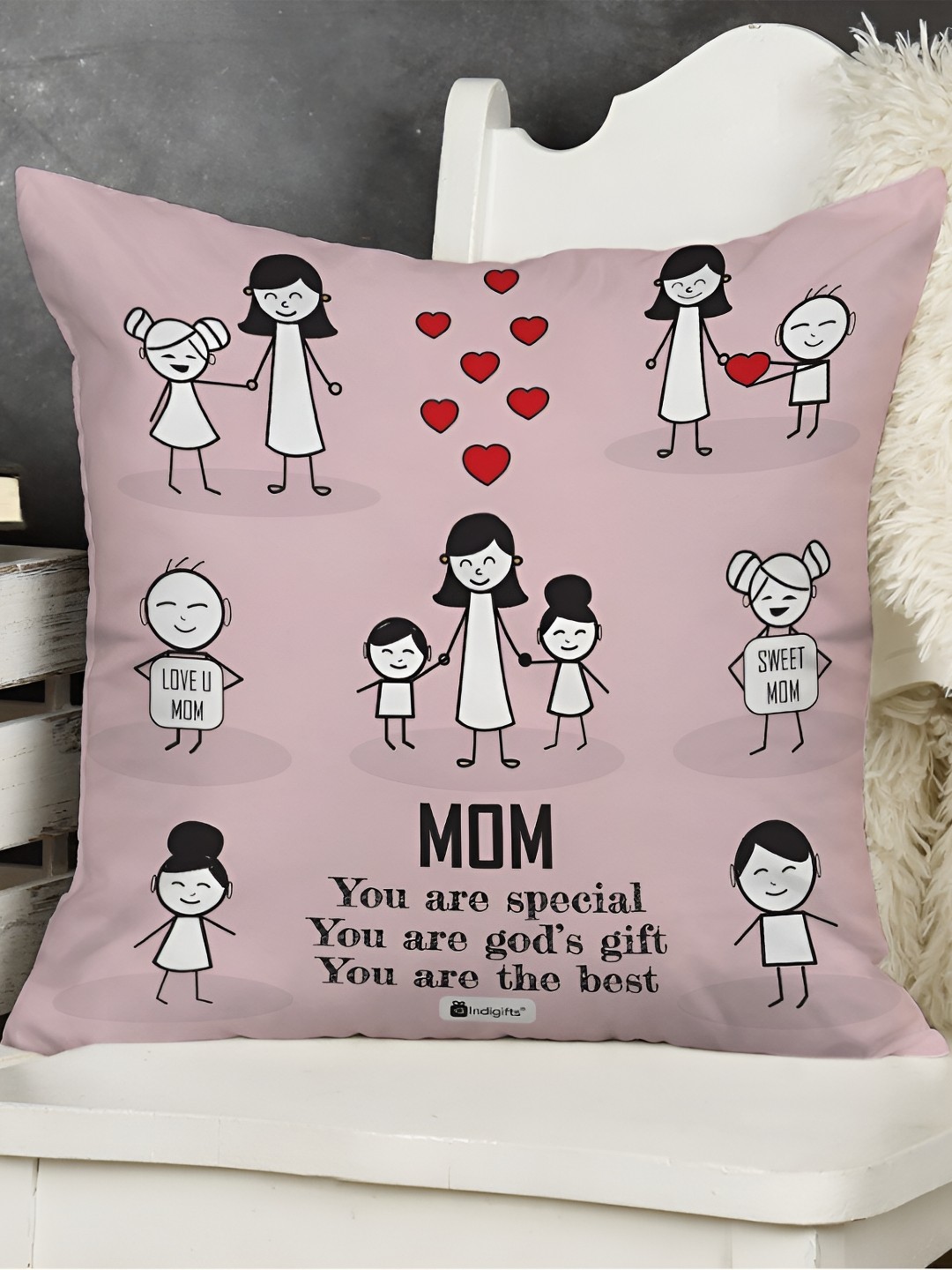 

Indigifts Pink Printed Filled Cushion