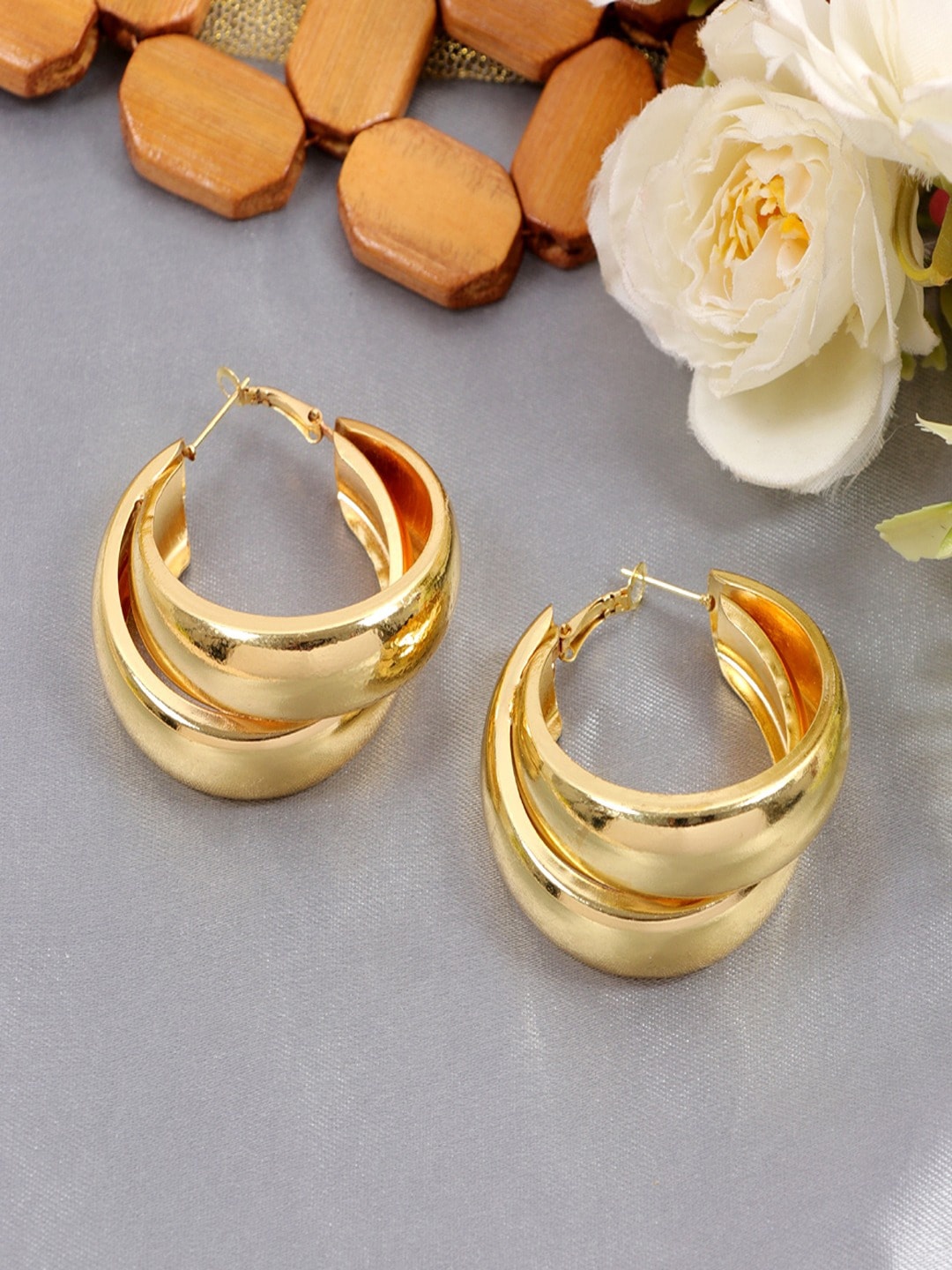 

UNIVERSITY TRENDZ Gold-Plated Anti-Tarnish Waterproof Contemporary Hoop Earrings