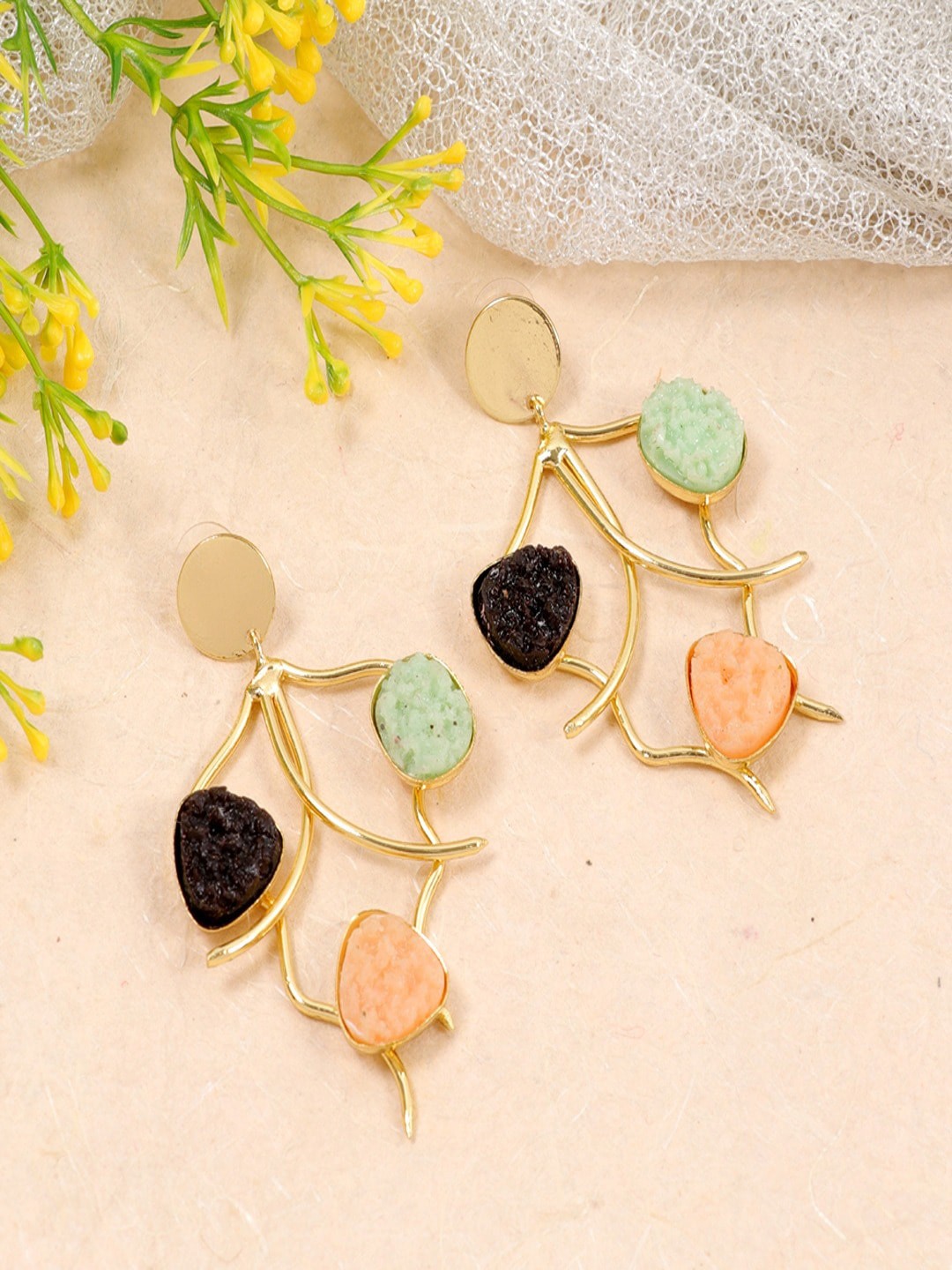 

UNIVERSITY TRENDZ Gold-Plated Anti-Tarnish Waterproof Contemporary Drop Earrings