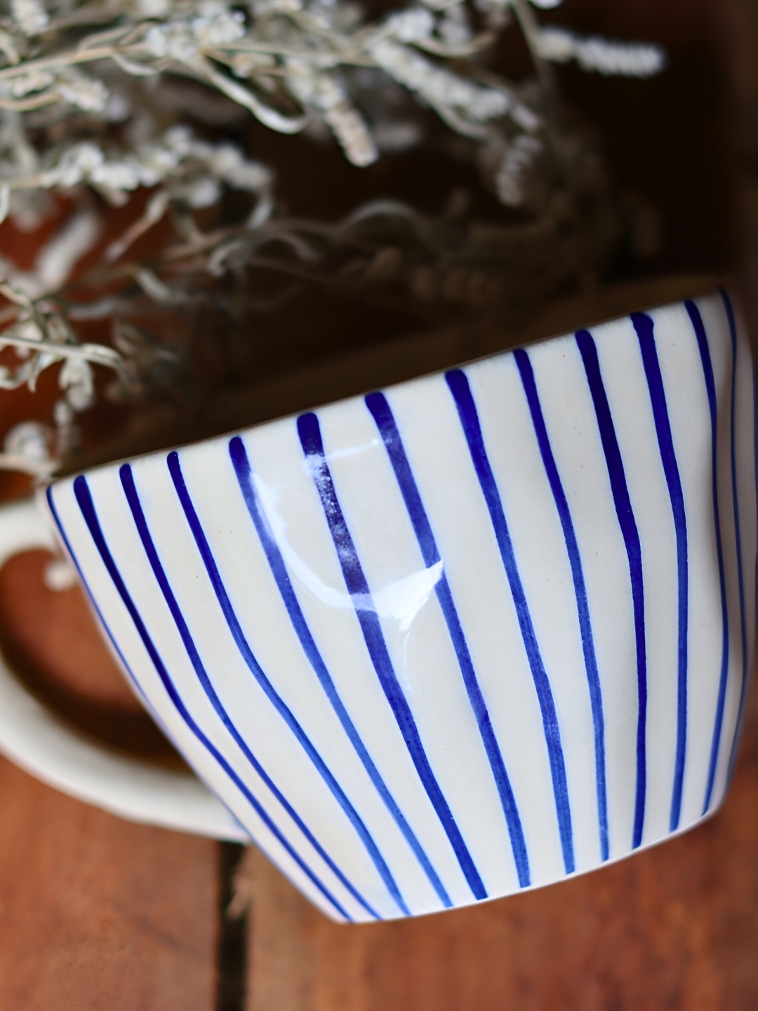 

WEAVING HOMES White & Blue Printed Ceramic Glossy Cup 200 ml Each