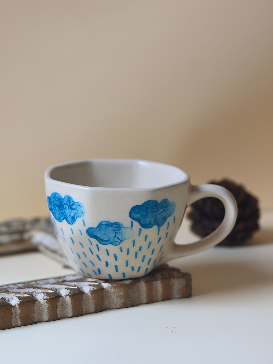 

WEAVING HOMES Turquoise Blue & White Printed Ceramic Glossy Cup 200 ml