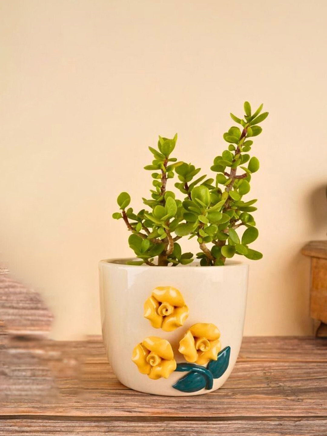 

WEAVING HOMES White & Yellow Rose Ceramic Planter