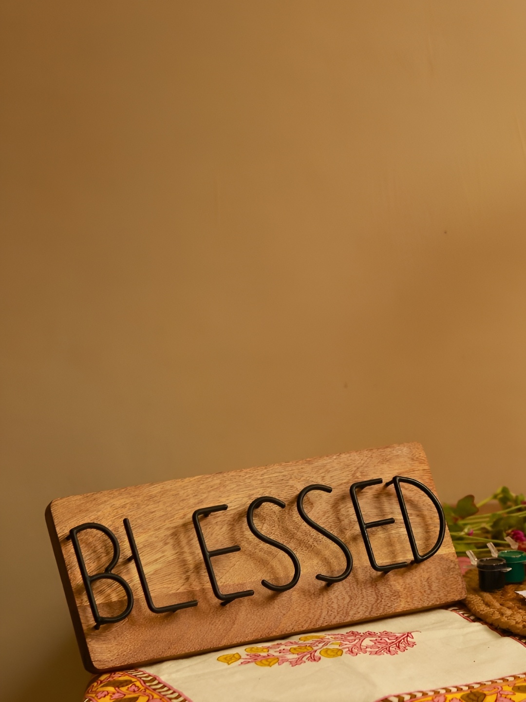 

WEAVING HOMES Brown Wooden BLESSED Board