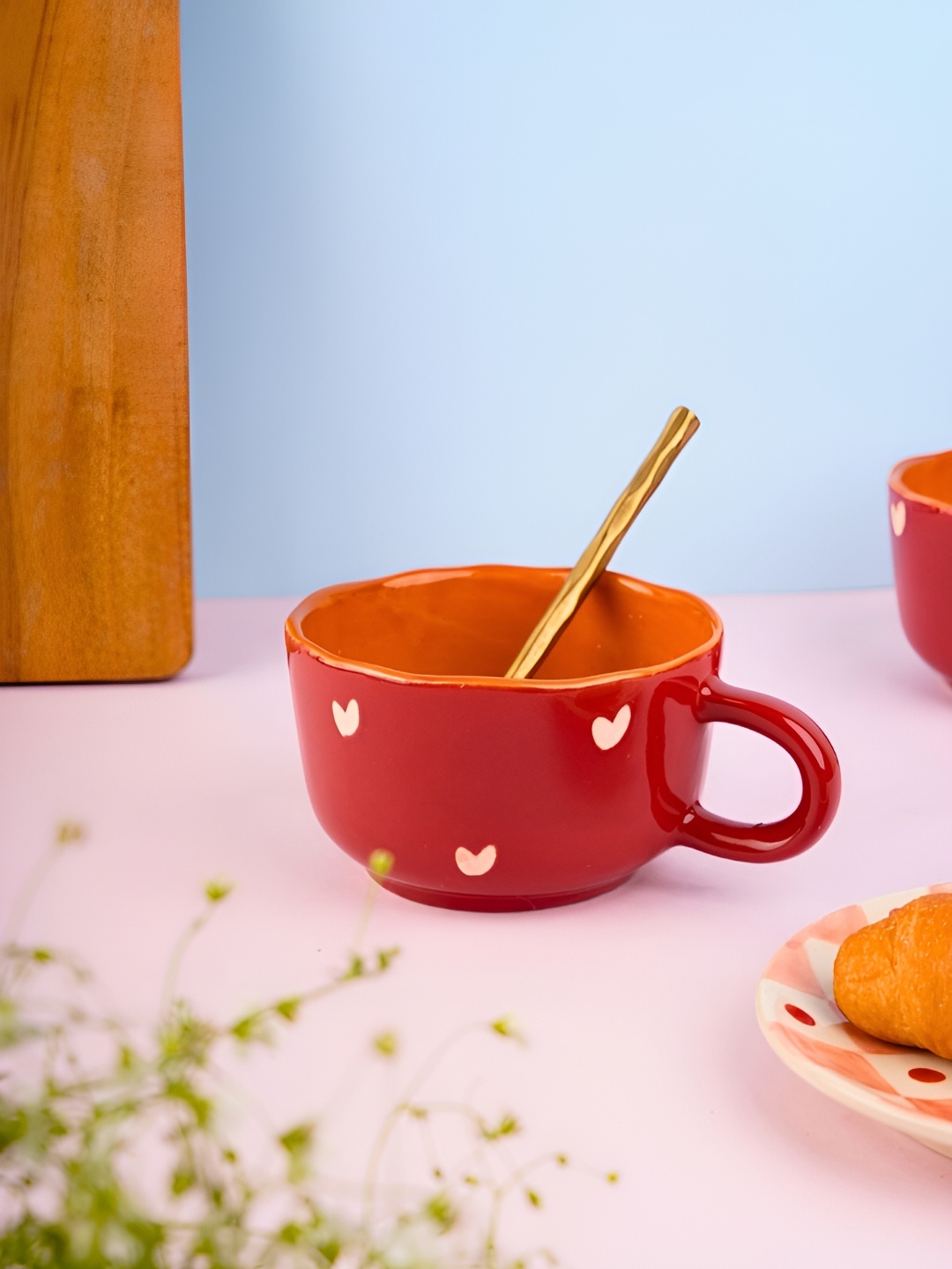 

WEAVING HOMES Red & White 2 Pieces Printed Ceramic Glossy Cups 300 ml Each