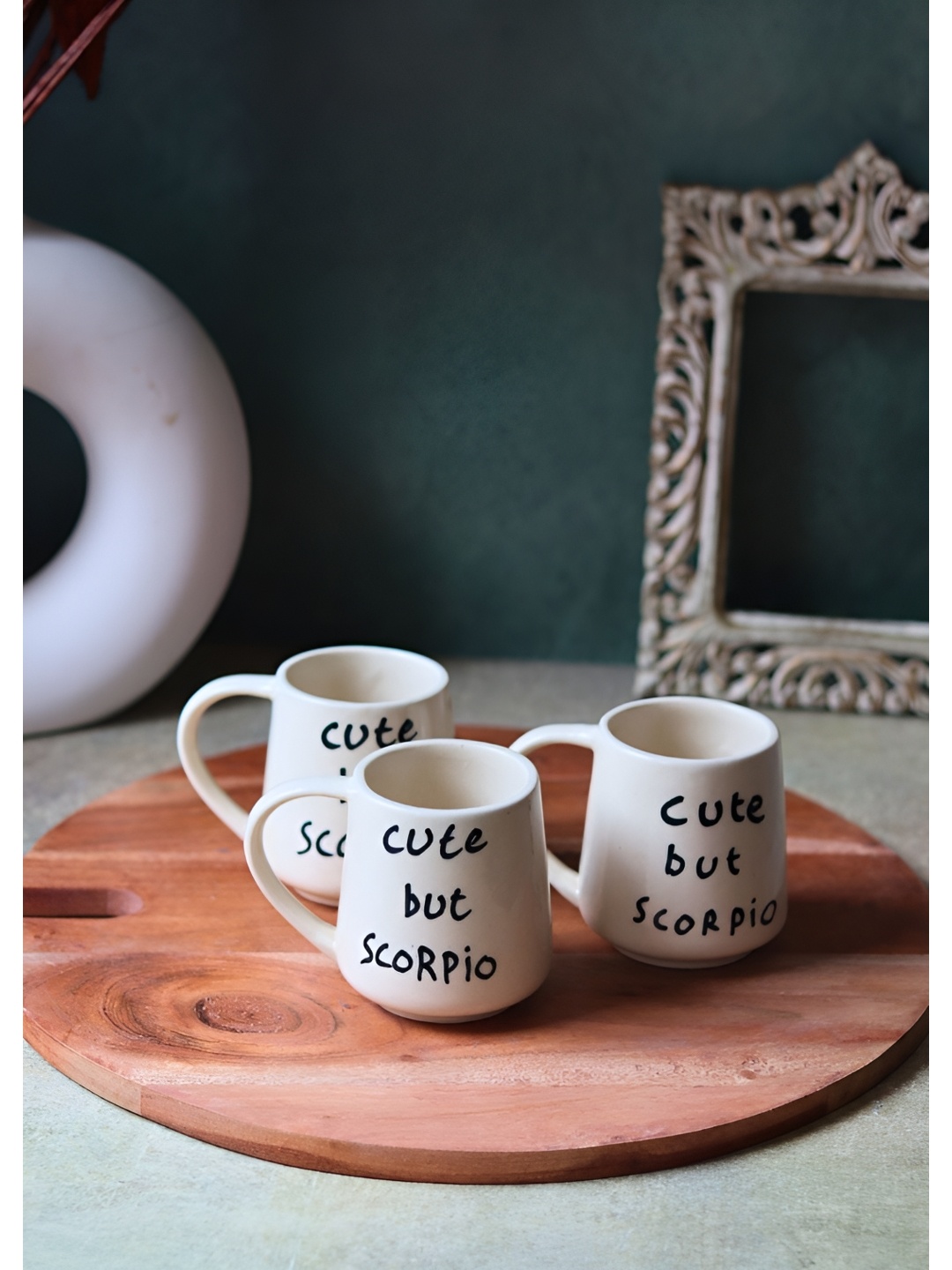 

WEAVING HOMES White & Black 3 Pieces Printed Ceramic Glossy Mugs 250 ml Each