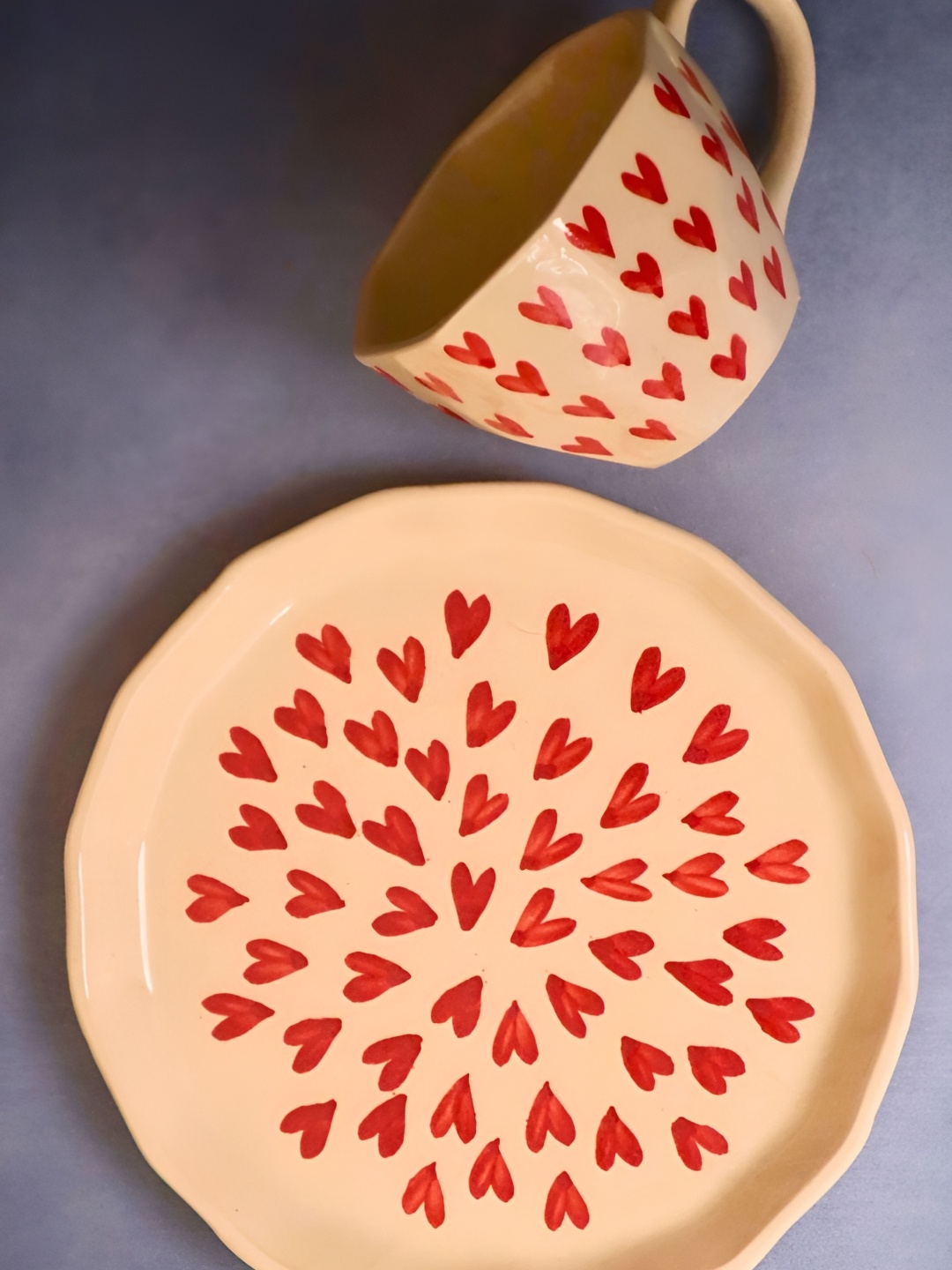 

WEAVING HOMES Red & White 2 Pieces Printed Glossy Ceramic Cup With Plate