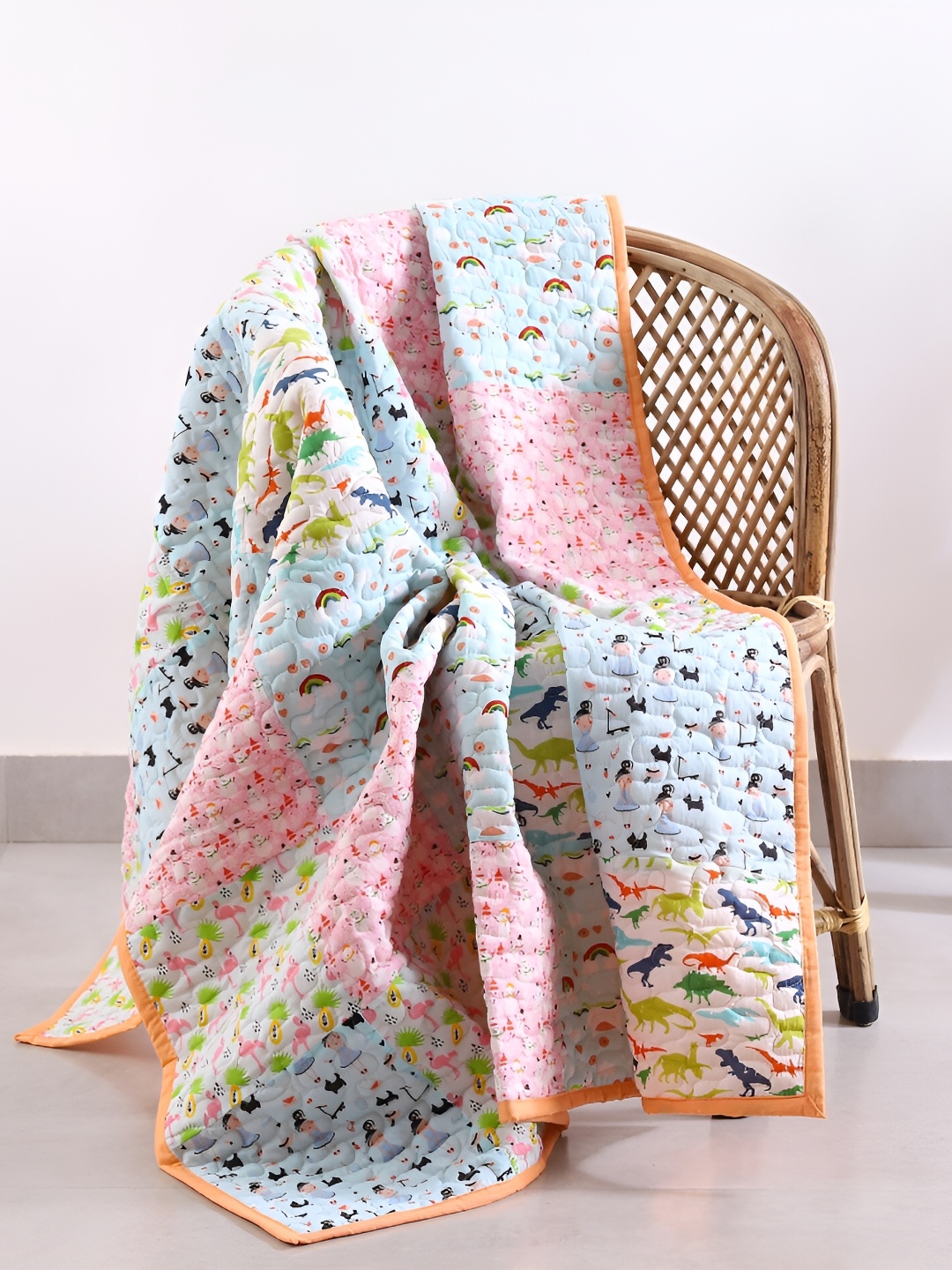 

HANDICRAFT PALACE Sky Blue & Pink Patchwork Cotton Quilted Throw Blanket