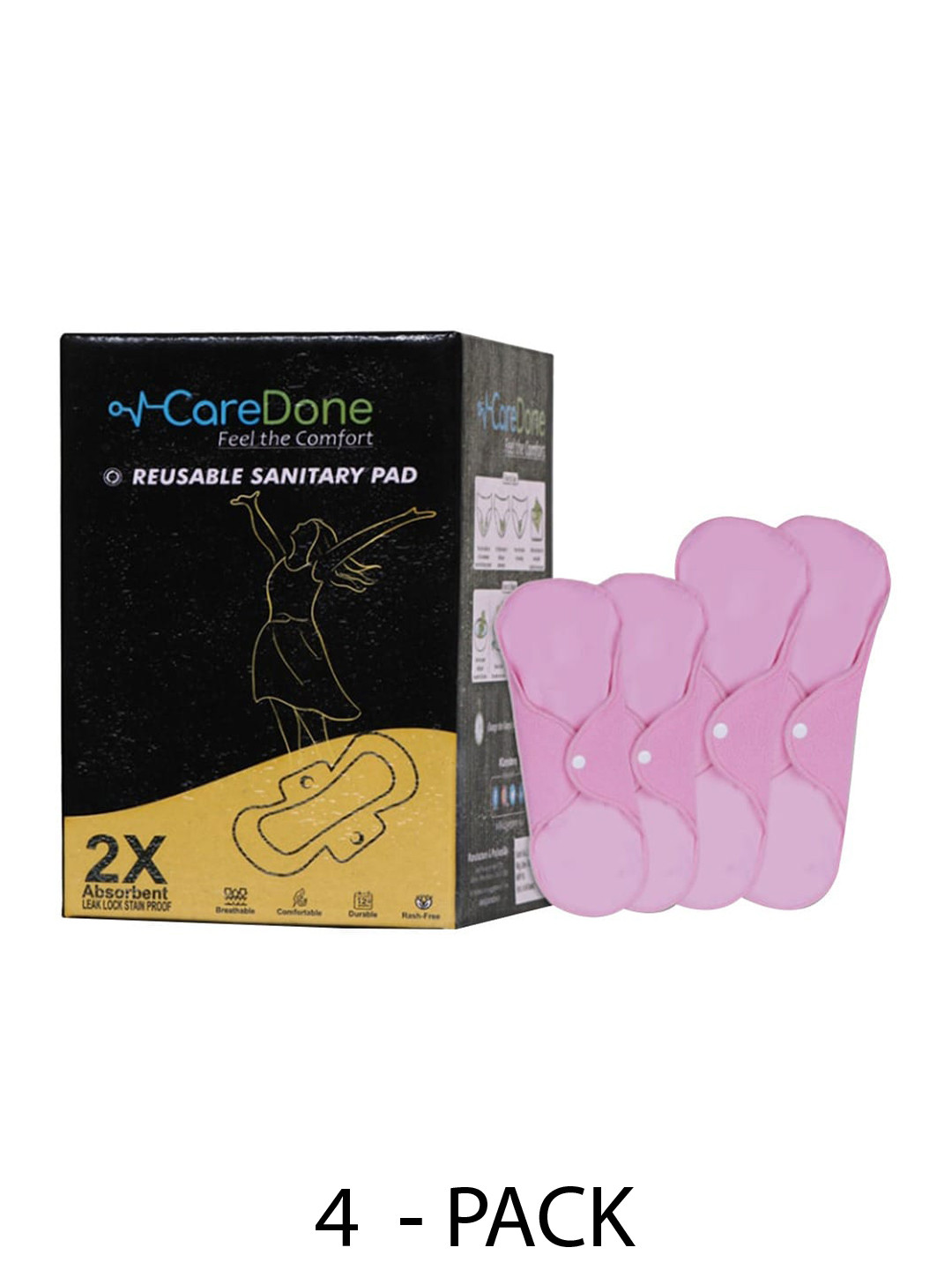 

CareDone 2 Pcs Maxi & 2 Pcs Super Maxi 2X Absorbent Reusable Sanitary Pads Combo, Pink