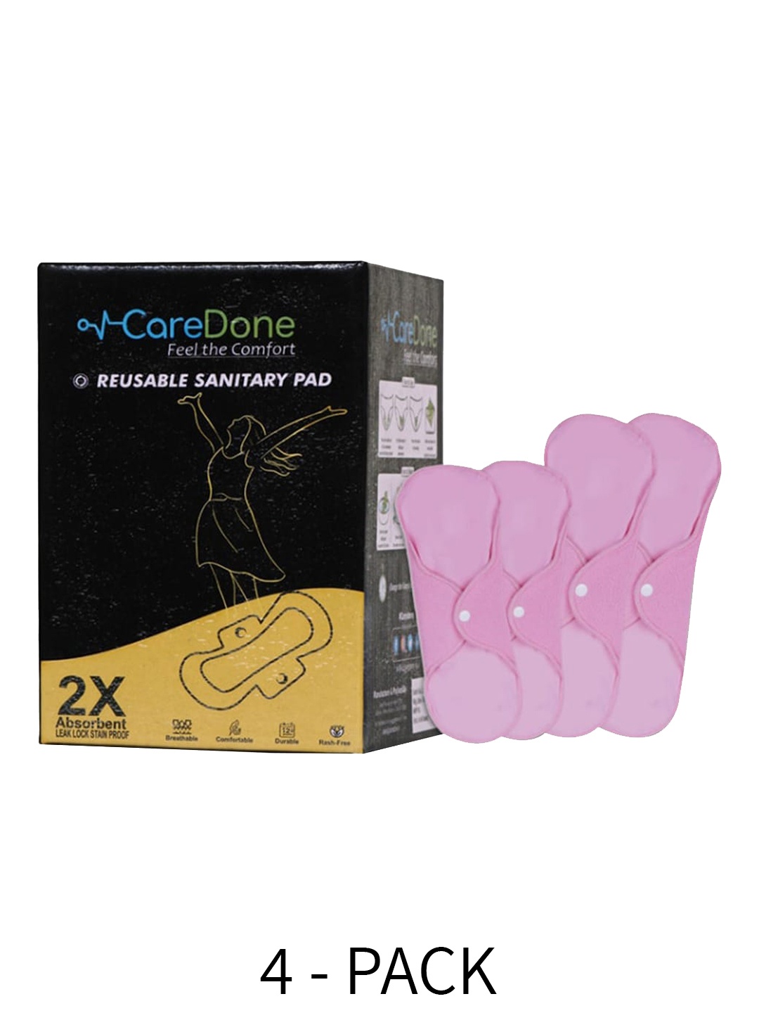 

CareDone 2 Pcs Maxi & 2 Pcs Super Maxi 2X Absorbent Reusable Sanitary Pads Combo, Pink