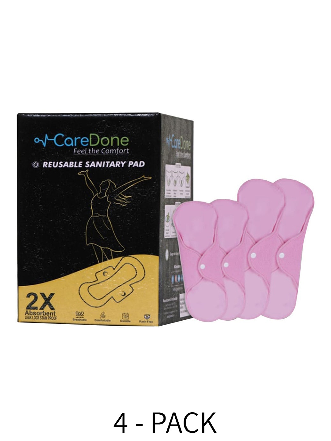 

CareDone 2 Pcs Maxi & 2 Pcs Super Maxi 2X Absorbent Reusable Sanitary Pads Combo, Pink