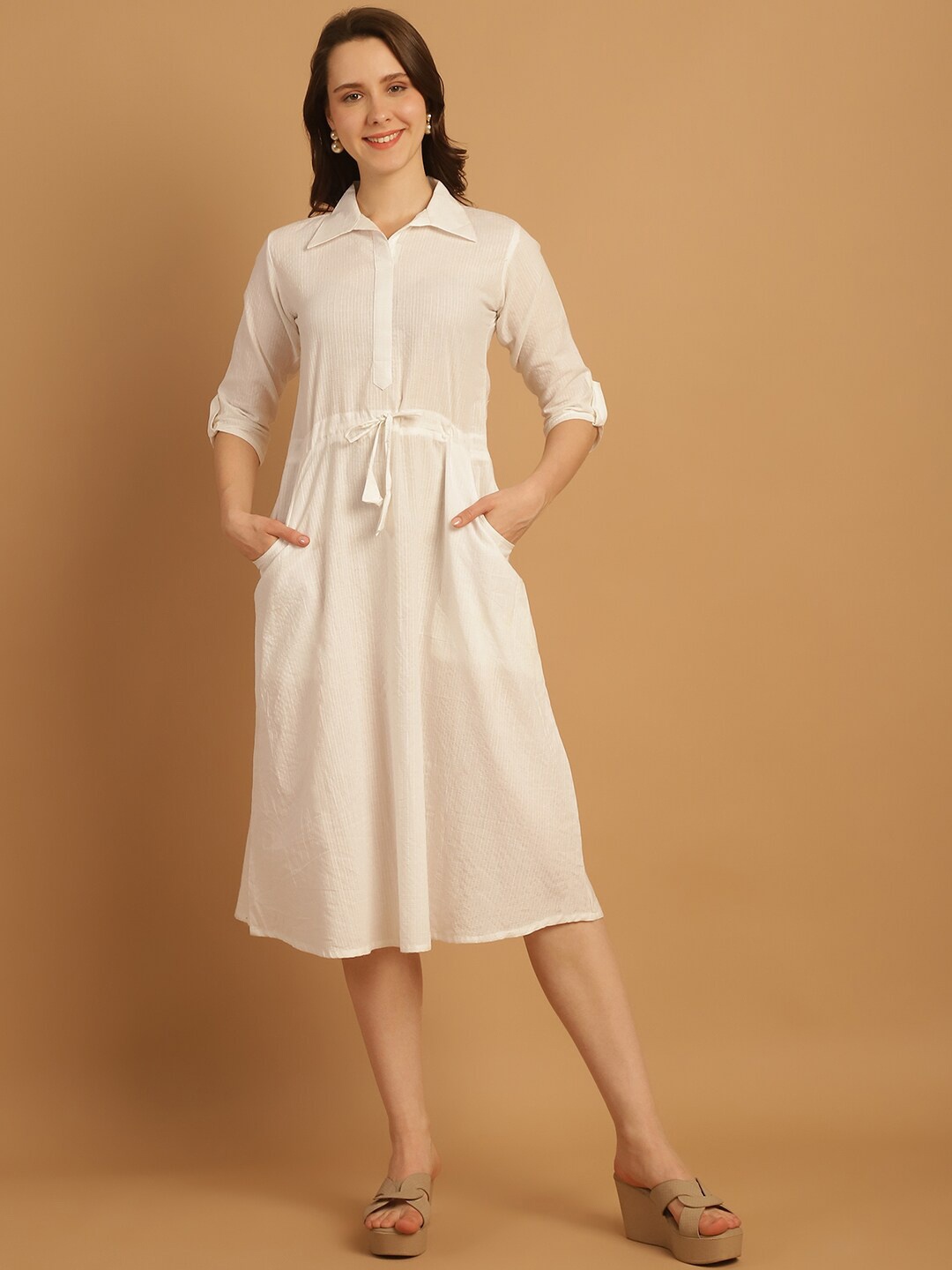 

Aarsha Cotton Shirt Midi Dress, White