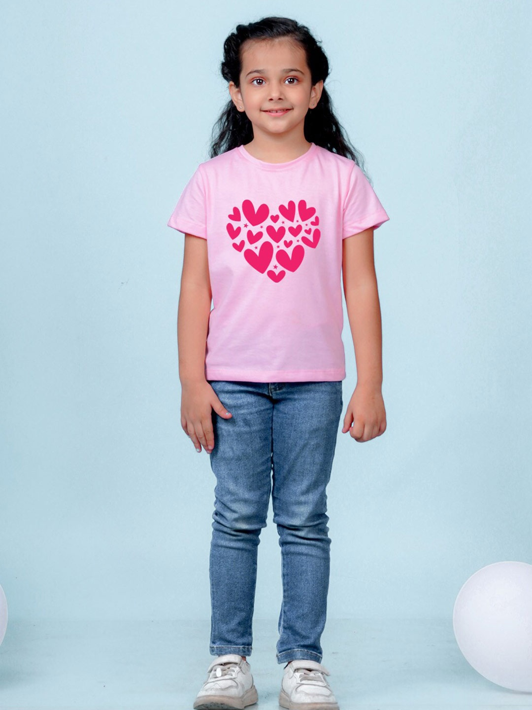 NUSYL Girls Hearts Printed Round Neck Casual T-shirt, Pink