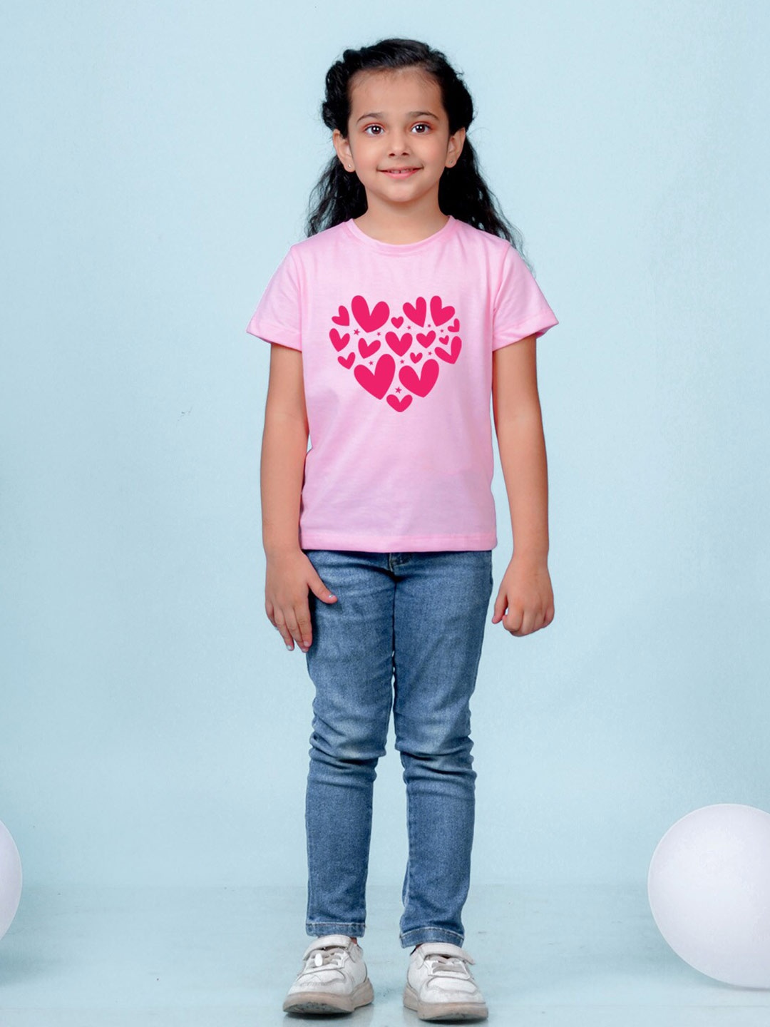 

NUSYL Girls Hearts Printed Round Neck Casual T-shirt, Pink