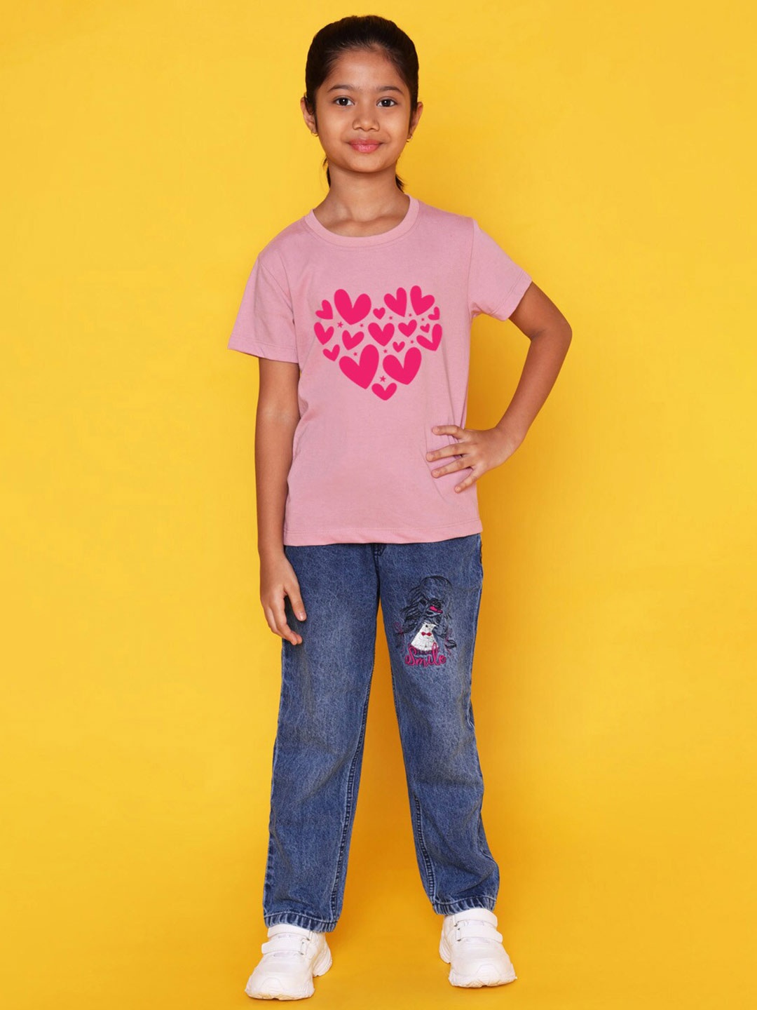 

NUSYL Girls Conversational Printed Casual T-shirt, Pink