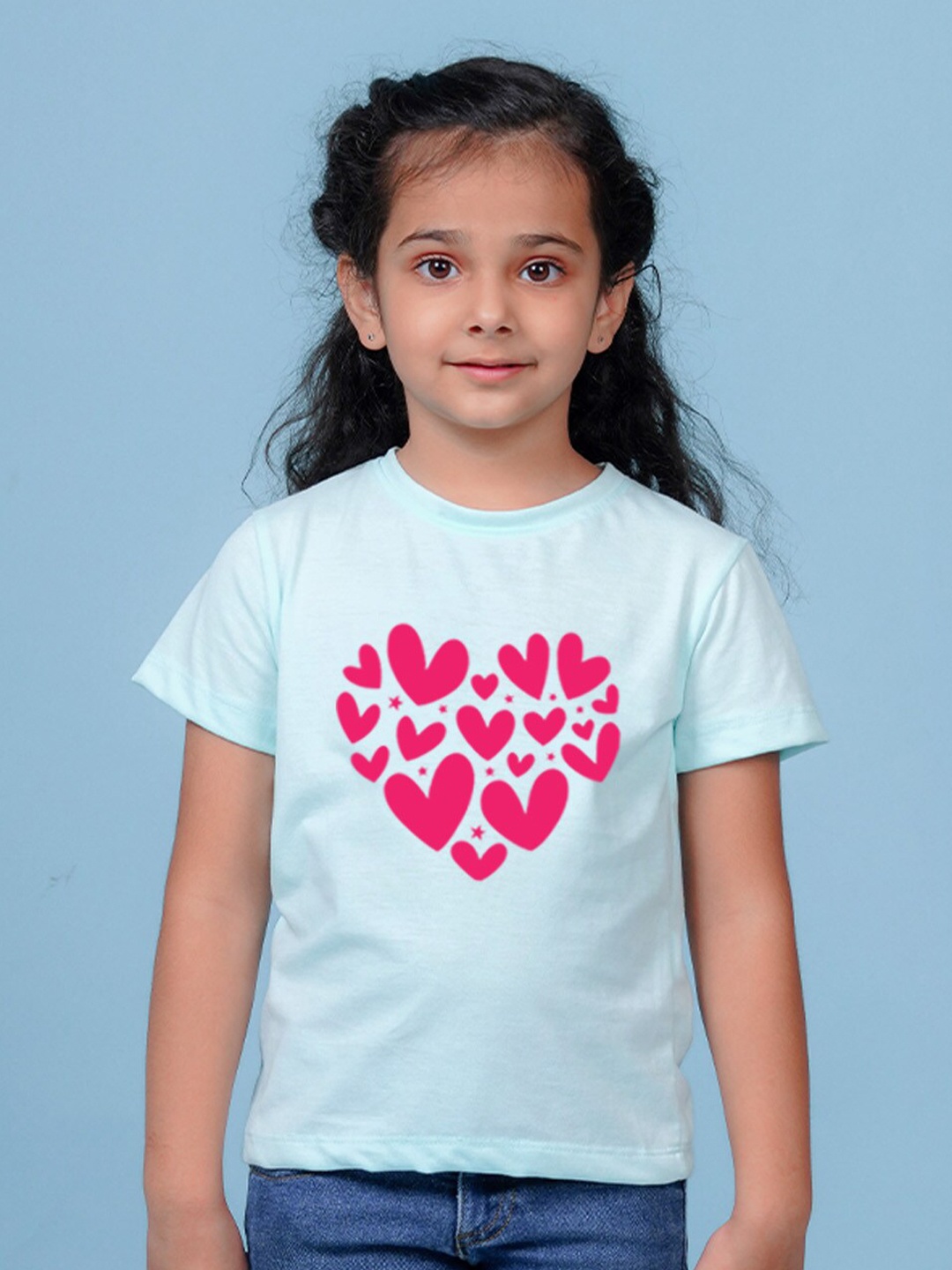 

NUSYL Girls Hearts Printed Round Neck Casual T-shirt, Blue